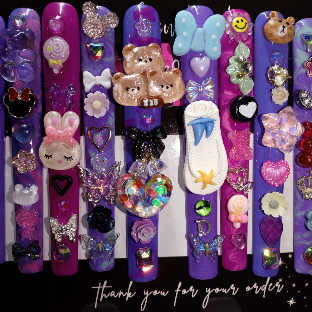 Purple 10XL Square Junk Press On Nails large